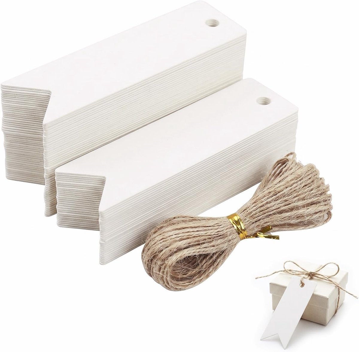 Cadeaulabels 200 stuks - 7 x 2 cm kraftpapier - met 40 meter jutetouw - ideaal voor bruiloften en decoraties - ShopVlot