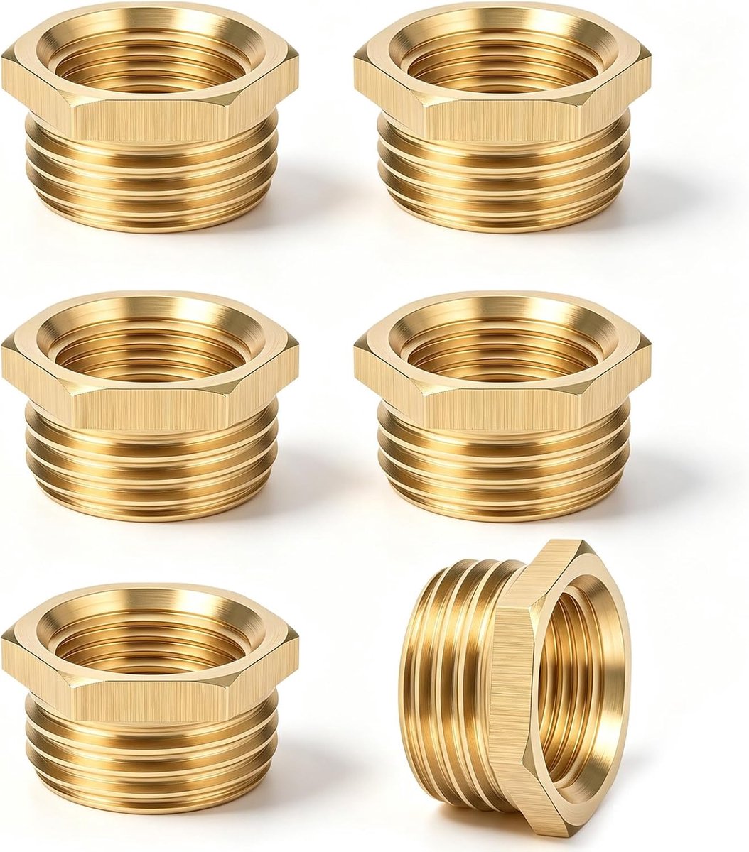Brass reducers 1/2" naar 3/8" - set van 6 - messing - perfect voor waterleidingen - ShopVlot