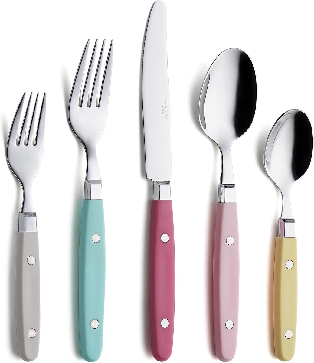 Bestekset 20-delig - RVS met kleurhandvat - Retro stijl - Perfect voor diners - ShopVlot