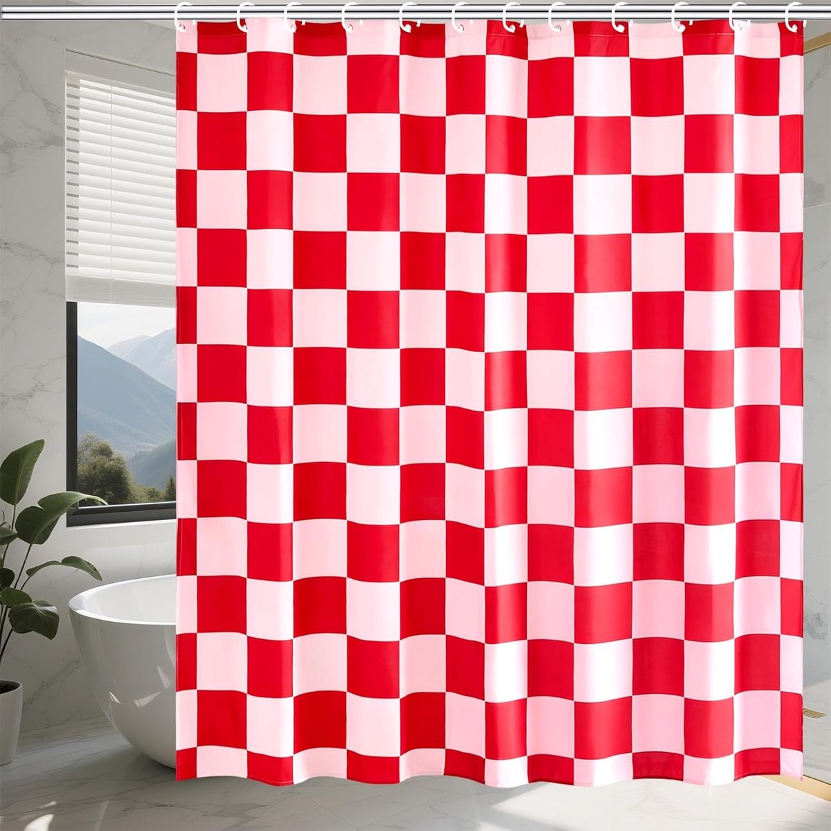 Douchegordijn, geruit, rood, anti-schimmel, waterdichte stof, douchegordijnen, 180 x 180 cm, douchegordijnen - ShopVlot