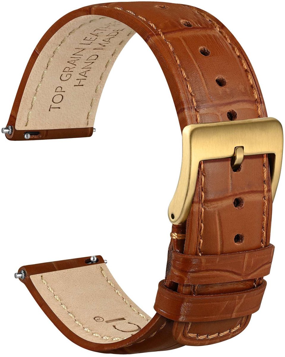Horlogebandjes 18/20/22 mm - Hoogwaardig leer - Wafel-alligatorkorrel - Snelsluiting voor stijl en comfort - ShopVlot