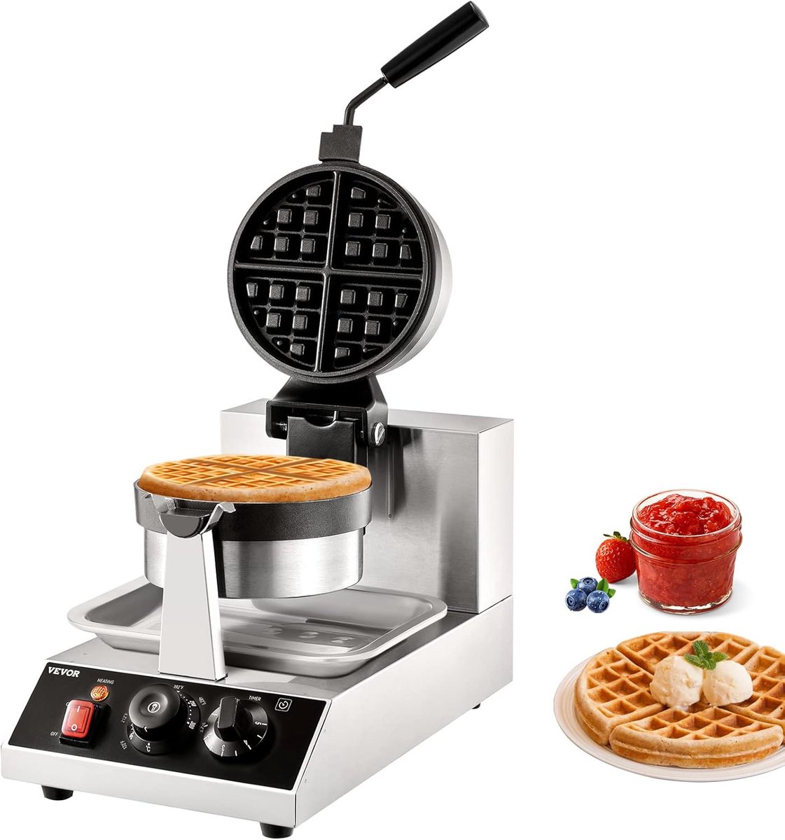 Wafelijzer rond 1300 W - RVS - 4 stukken - Perfecte Belgische wafels in minuten - ShopVlot