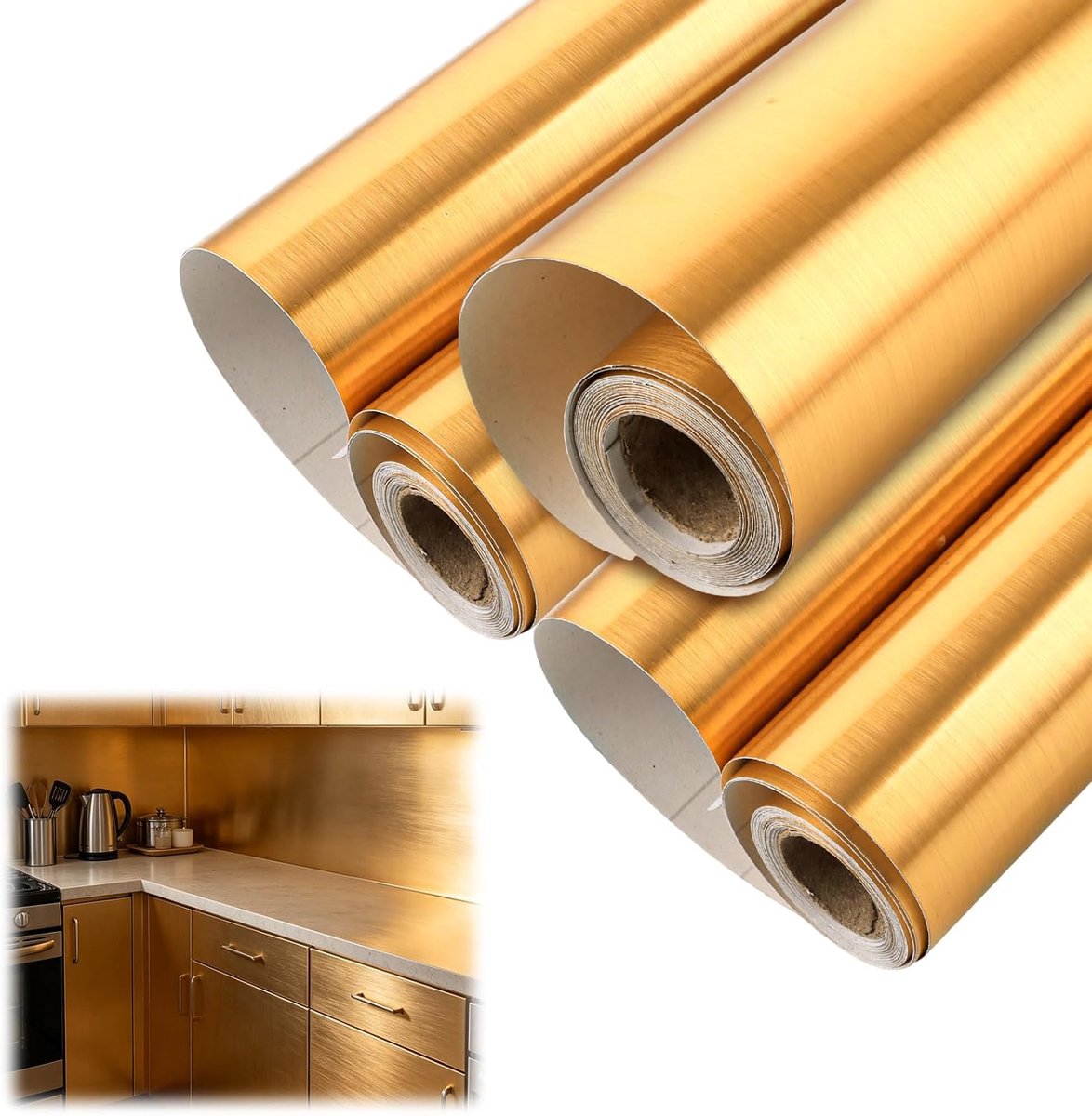 Plakfolie meubels 30 cm x 500 cm - Goudfolie - Geborsteld patroon - Perfect voor keukenkasten - ShopVlot