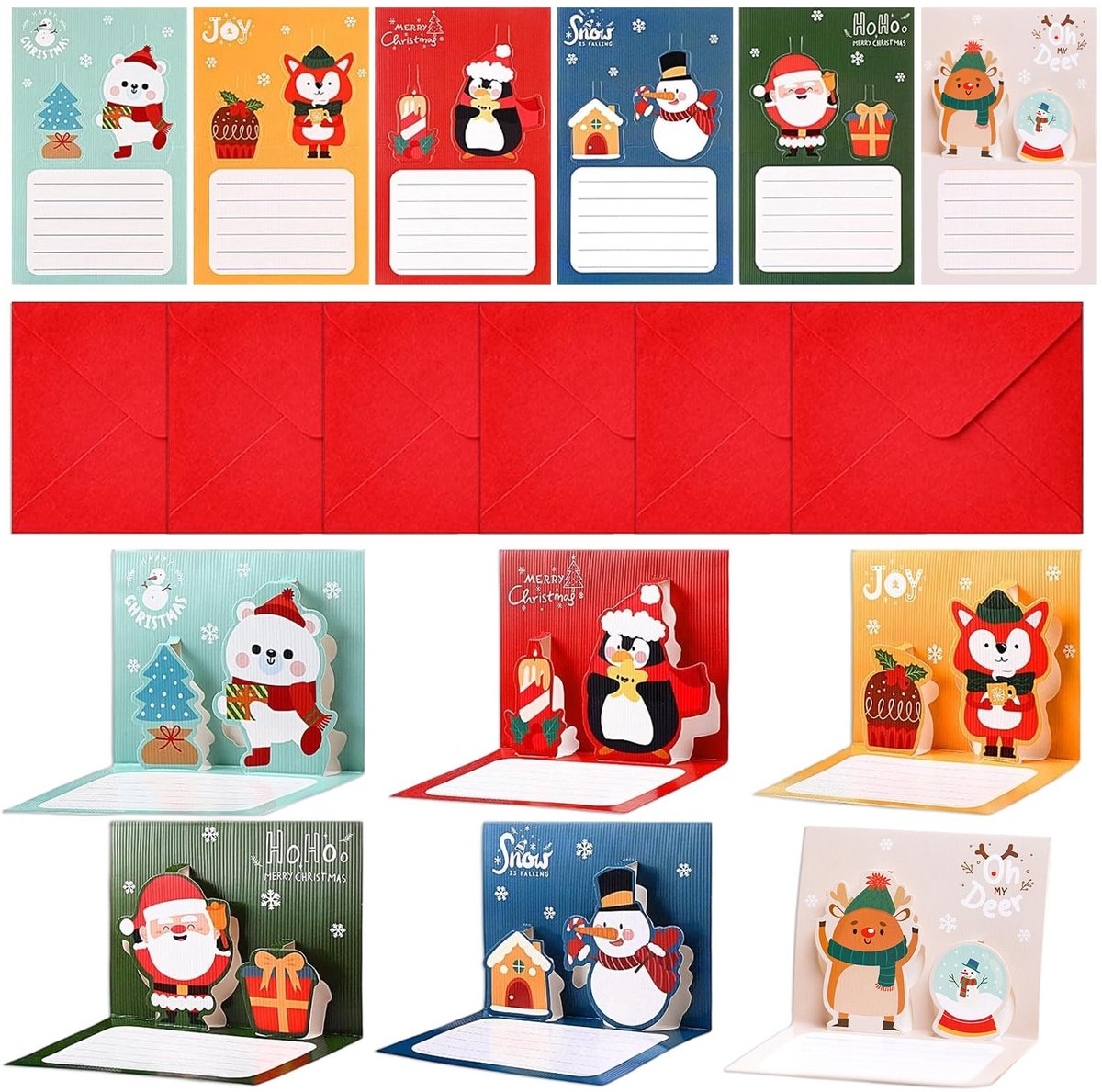 3D pop-up kerstkaarten set 6 stuks - unieke ontwerpen met enveloppen - perfect voor geschenken - ShopVlot
