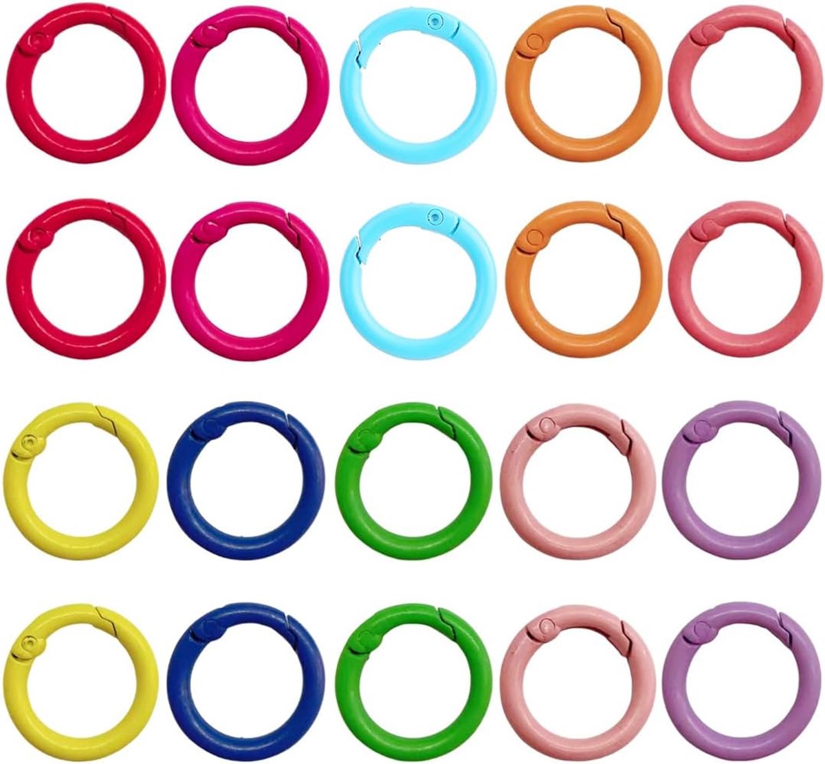 Springhooks set van 20 - ronde karabijnhaken - kleurrijke combinaties - ideaal voor sleutels en ambachten - ShopVlot