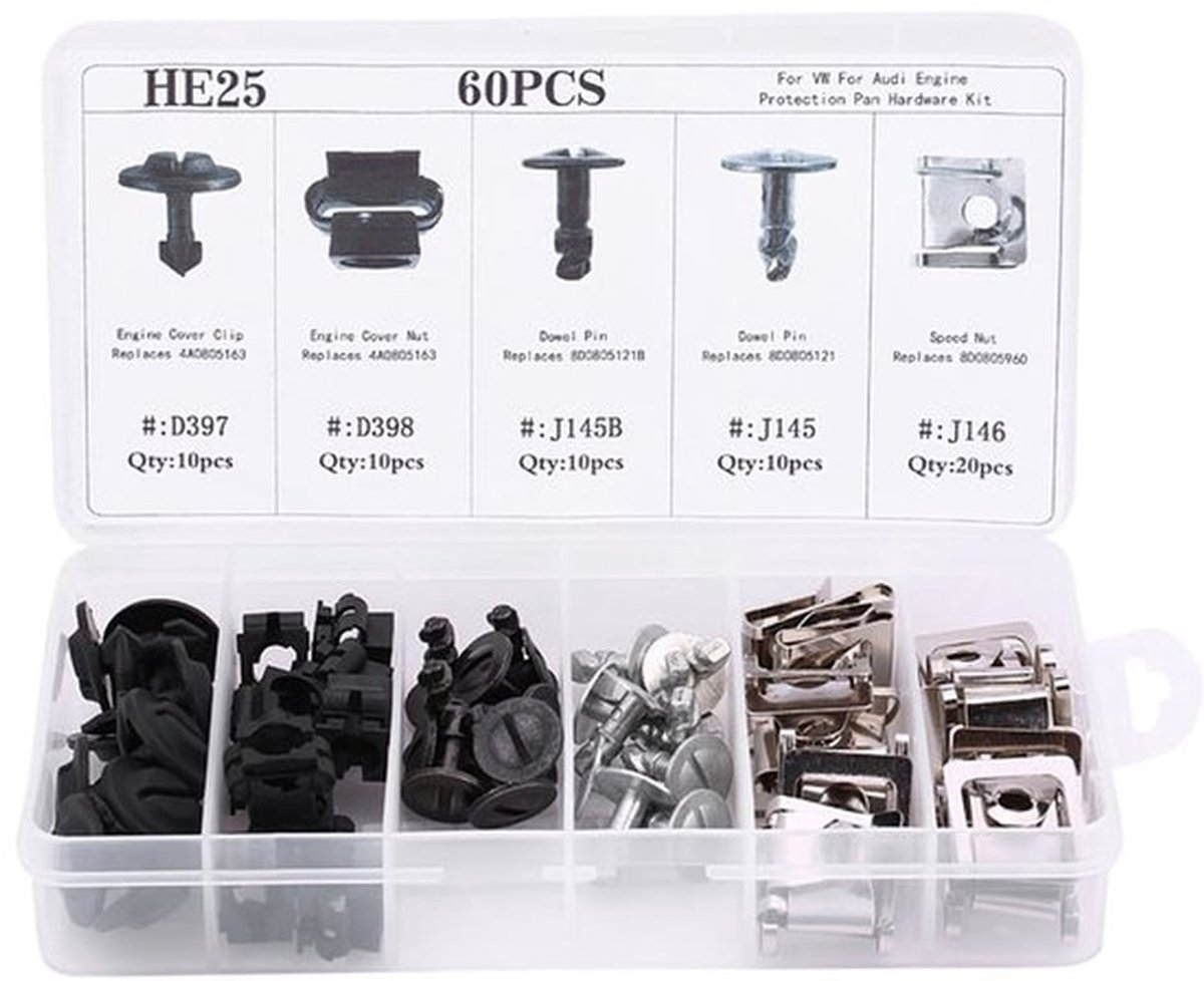 60 Stks Motor Bodem Shield Clip, HE25 5 Soorten Auto Motor Undertray Cover Bodem Shield Bevestiging Clip Fit voor 4A0805121A 4A0805163 8D0805121B 8D0805121 8D0805960