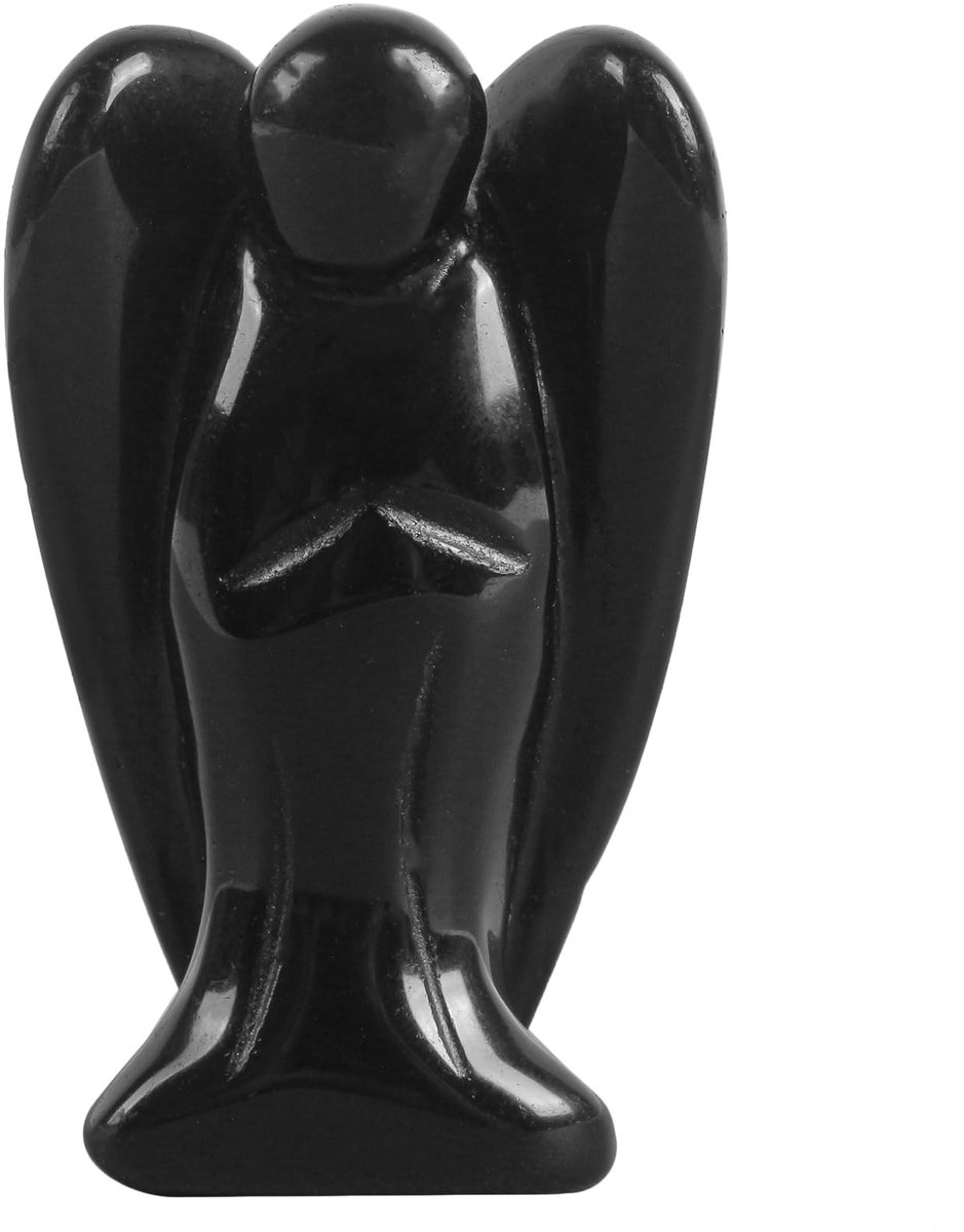 Solidchoice - Handgegraveerde Zwarte Obsidiaan Engel Beeldje