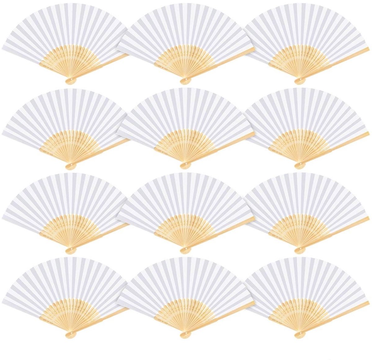 Solidchoice - Set van 12 Vouwende Papieren Ventilatoren met Organza Tassen
