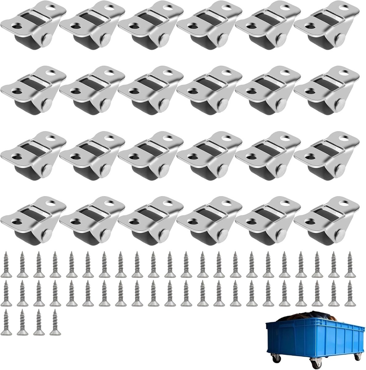 Mini meubelwielen 24 stuks - rubberen loopvlak - stalen bovenplaat - ideaal voor kasten en opslagboxen - ShopVlot