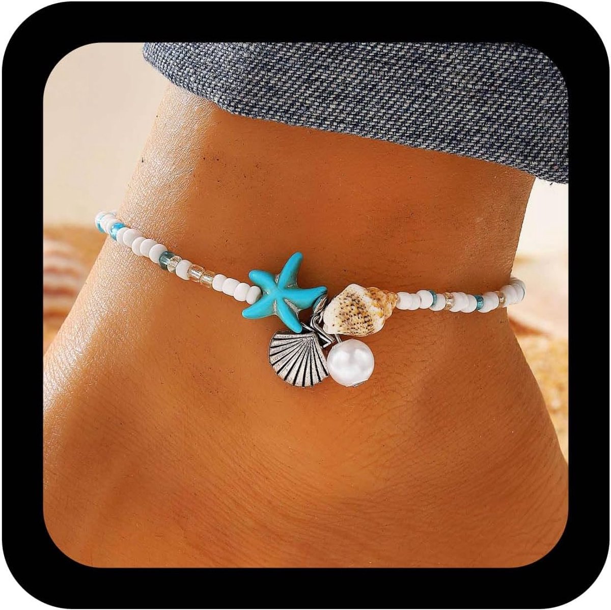 Enkelbandje met schelpen en parels - handgemaakt - witte parel - perfect voor zomer en strand - ShopVlot