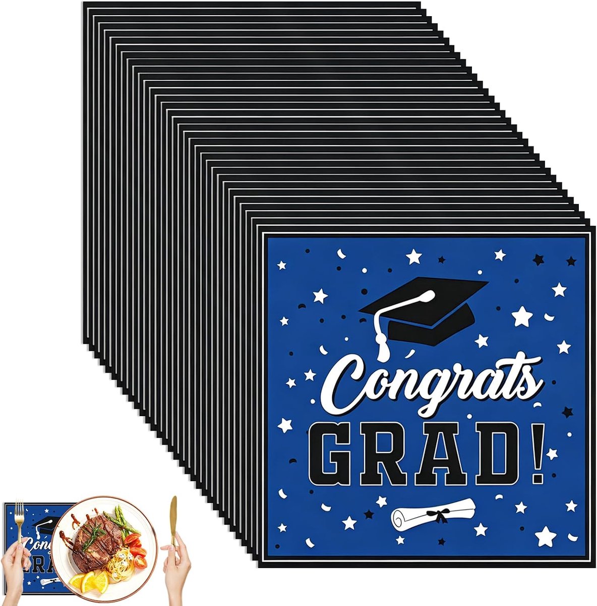 Afstudeerfeest servetten 33x33 cm - blauwe papieren servetten - absorberend en stevig - ideaal voor diploma feest - ShopVlot