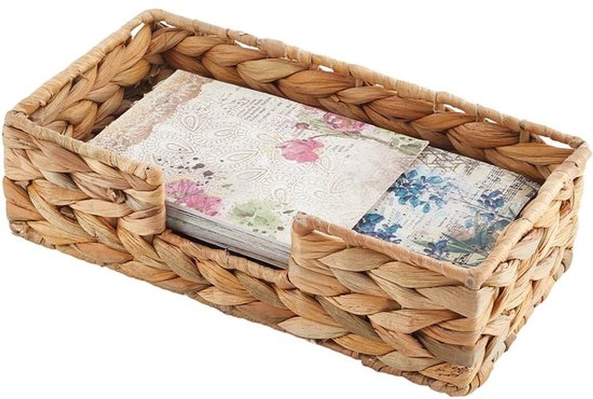 Raffia servethouder waterhyacint gastendoekhouder lade rechthoek rotan rieten geweven mand voor badkamer keuken eetkamer tafels feestdecoratie 24,5 x 13,2 x 6,8 cm