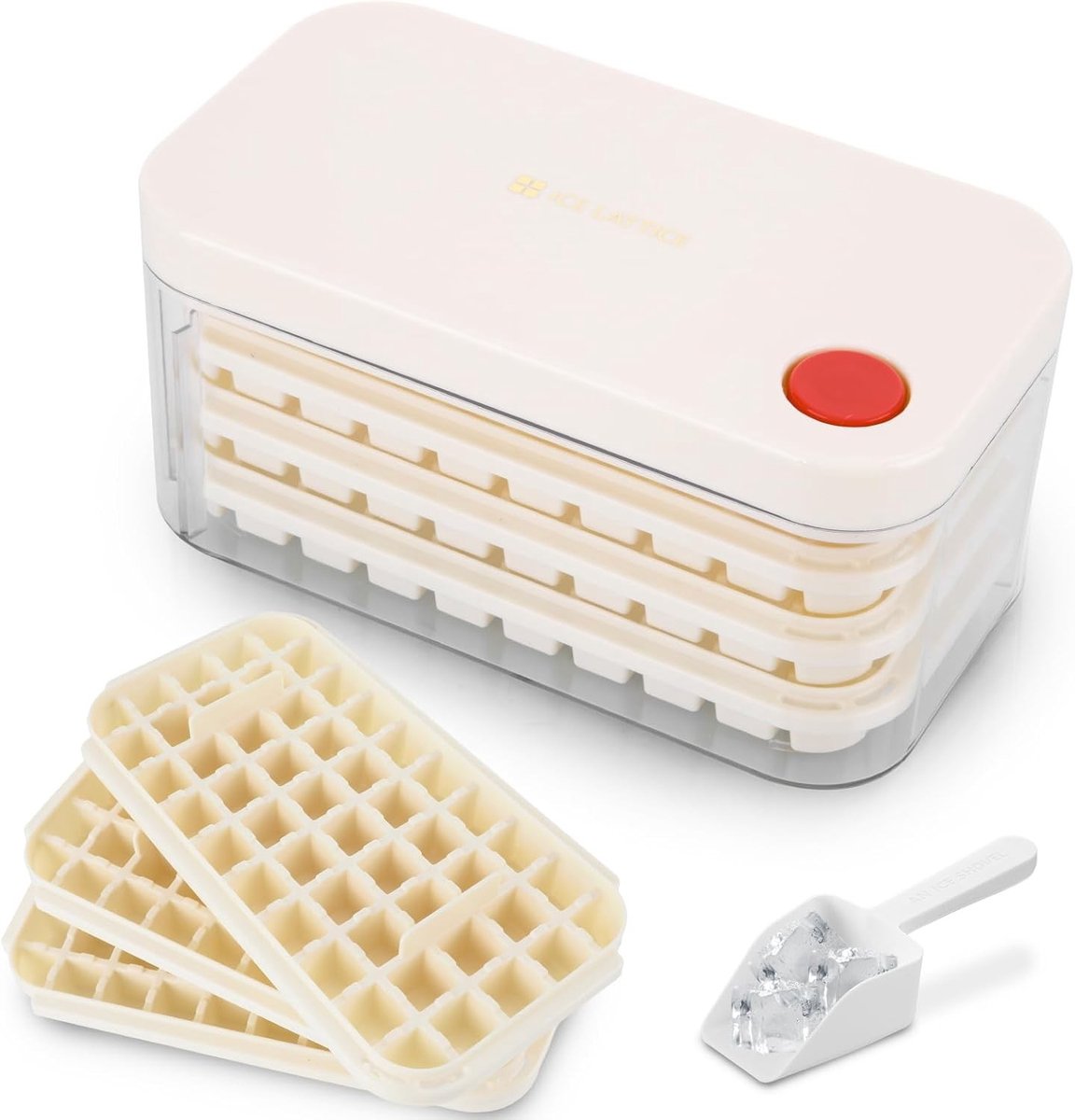 IJsblokjesvorm - Beige - 150 IJsblokjes - Met Deksel en Bakje - Voor Cocktails en Koude Dranken