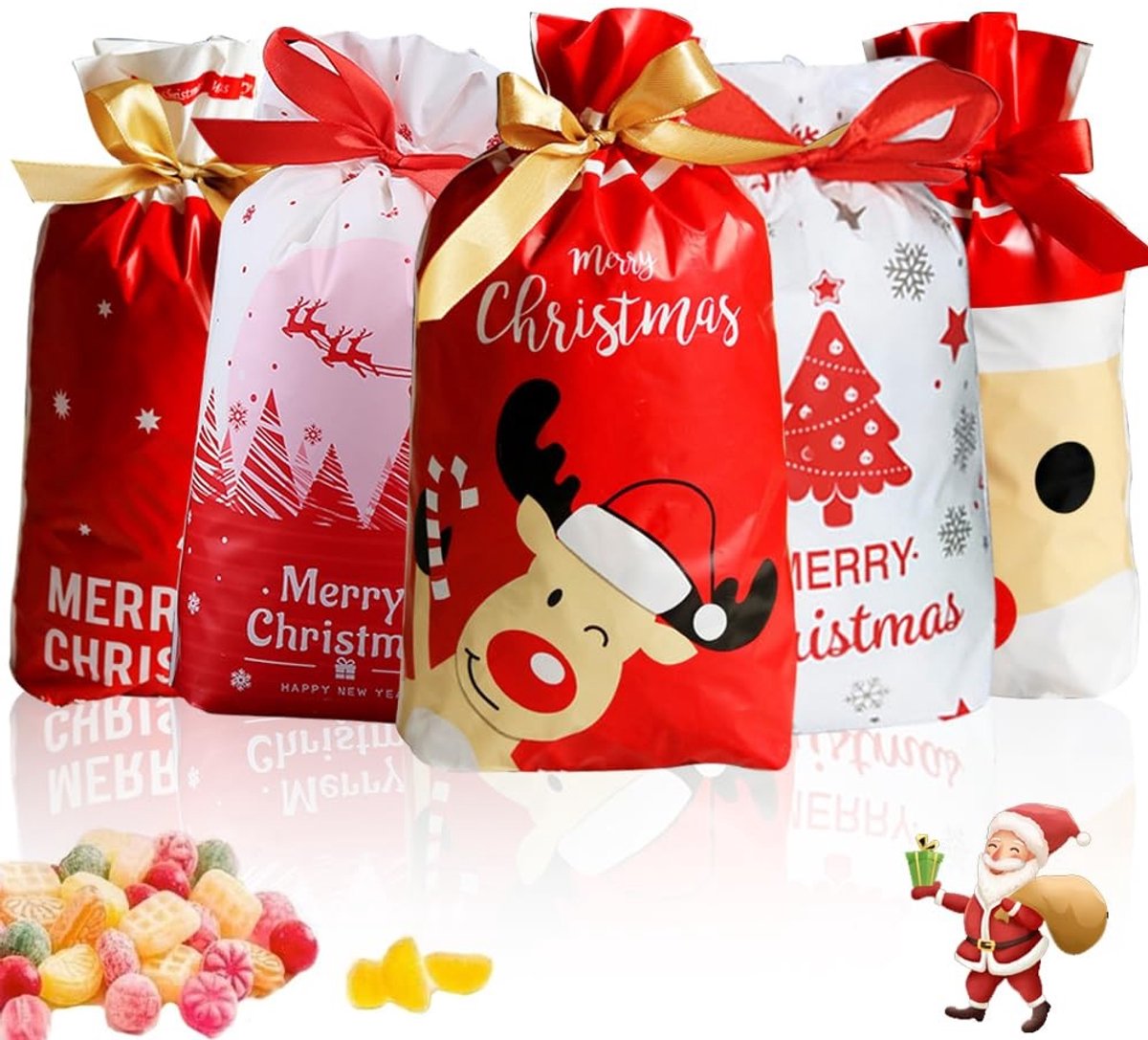 Solidchoice - Set van 50 Herbruikbare Kerstcadeautjes Tassen