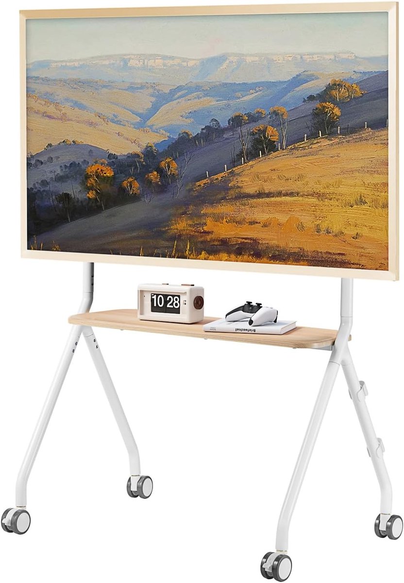 Mobiele TV-standaard 49-80 inch - witte trolley met schap - 50 kg draagkracht - eenvoudig te verplaatsen - ShopVlot