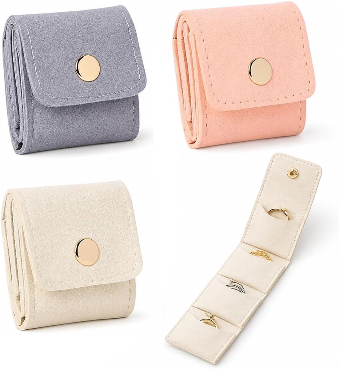 Sieradendoosjes 3 Stuks - Minimalistisch Ivoor, Roze, Grijs - Draagbaar en Geschikt voor Accessoires - ShopVlot