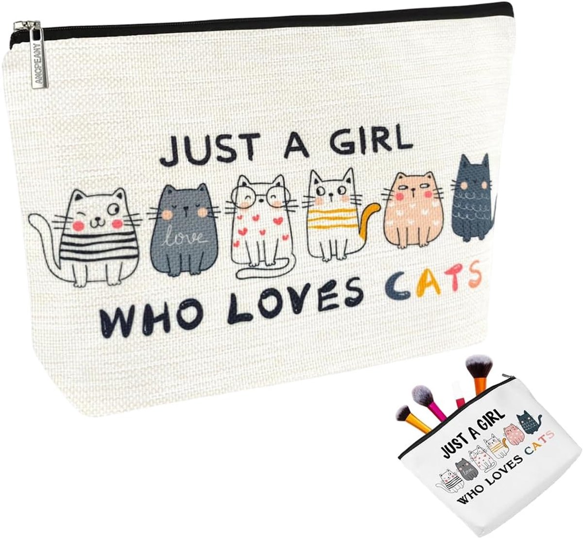 Make-up tas kattenprint - duurzaam linnen - met rits - ideaal cadeau voor kattenliefhebbers - ShopVlot