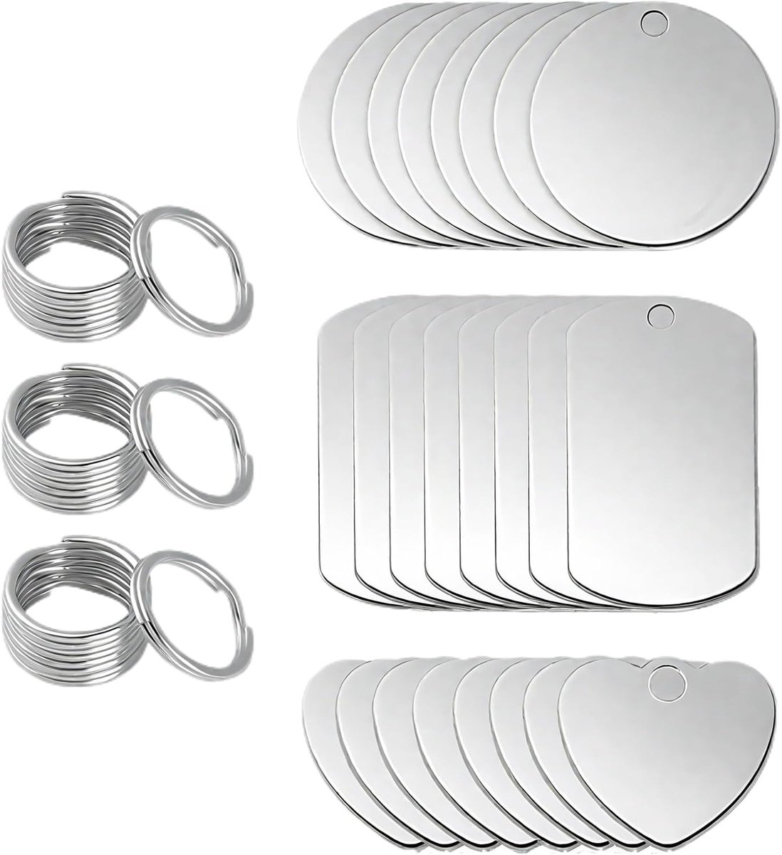SnelShoppen - 24 Stuks Lege Sleutelhangers + Hartvormige Opbergdoos, Persoonlijke Hondenpenning voor Kettingen, Hangers, Armbanden, Dierenmedailles va