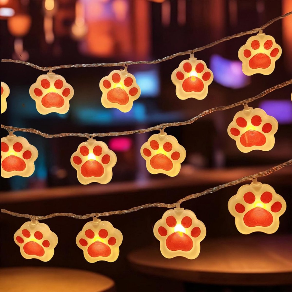 Koboko Led-lichtsnoer met kattenpoten, warm wit, 1,5 m, 10 lampen, werkt op batterijen - ShopVlot