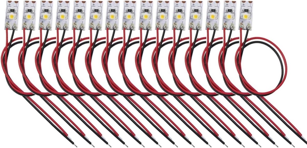 LED lichtsnoer 15pcs warm wit - zelfklevend 12V-18V - 15 cm kabel - ideaal voor modelbouw - ShopVlot