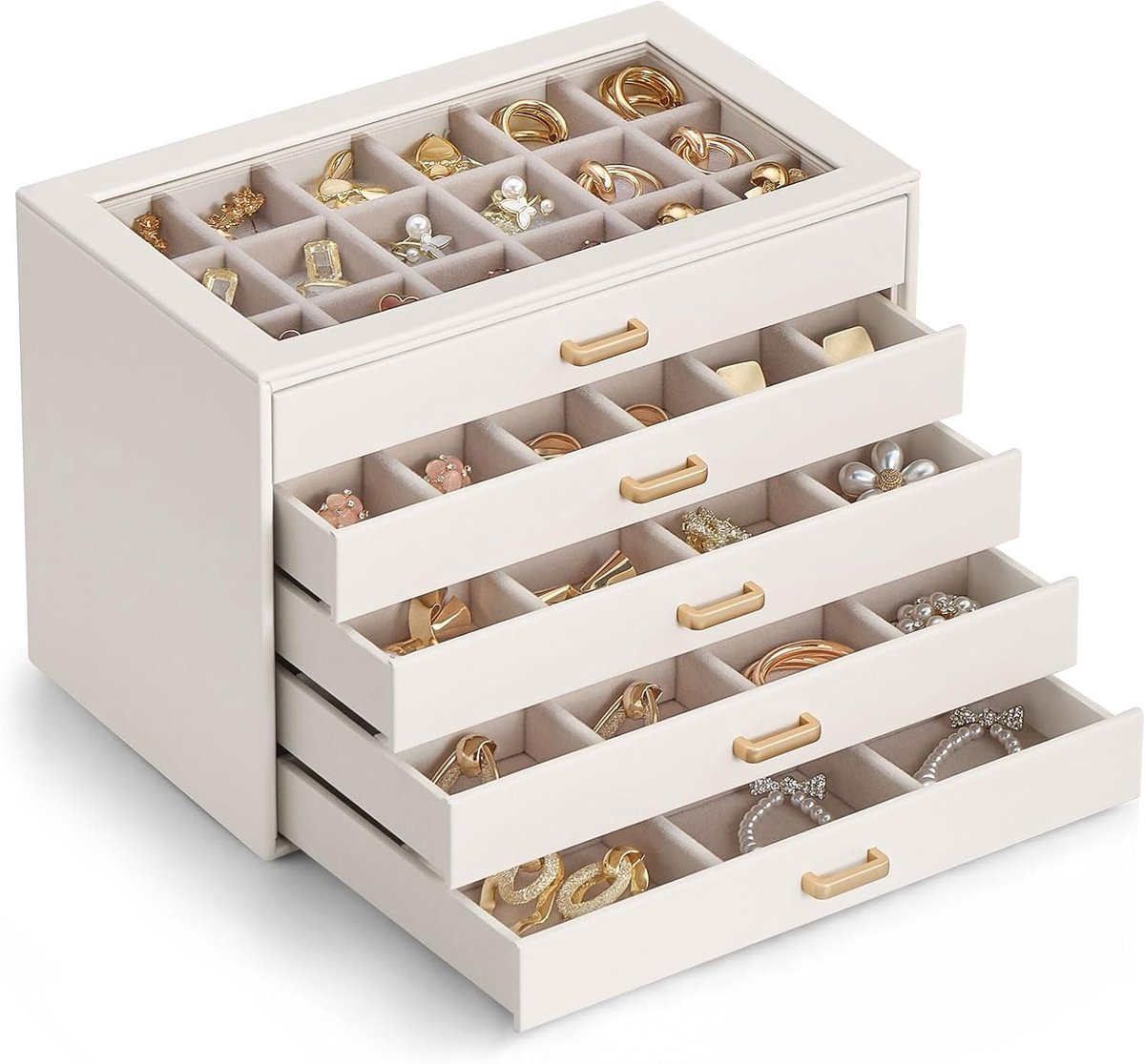 Opbergdoos voor oorbellen en ringen - grote capaciteit - transparant deksel - eenvoudig organiseren - ShopVlot