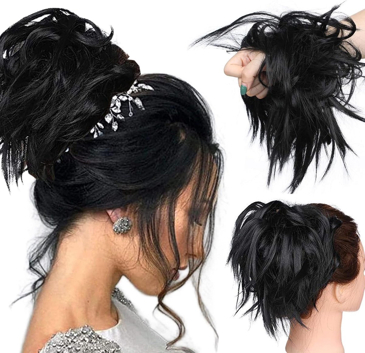 Haarextensions krullend 45g - synthetisch zwart #1 - volumineuze updo - eenvoudig aan te brengen - ShopVlot