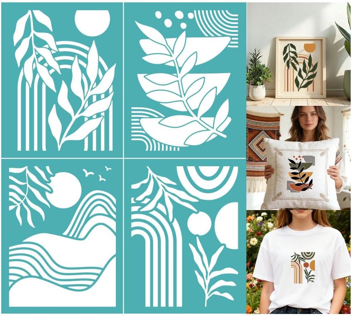 zeefdruksjabloon 2 vellen - zelfklevend - botanische motieven - ideaal voor muurdecoratie - ShopVlot