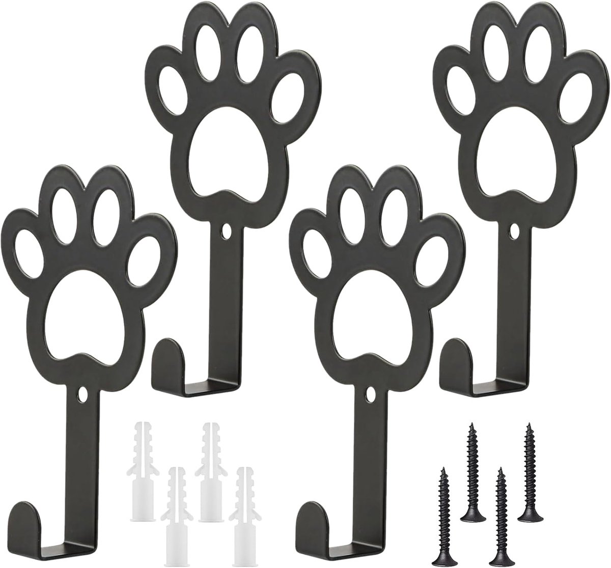 Wandkledinghaken 4 stuks - hondenpootafdrukpatroon - houten wandhaken - multifunctionele sleutelhaken - ShopVlot