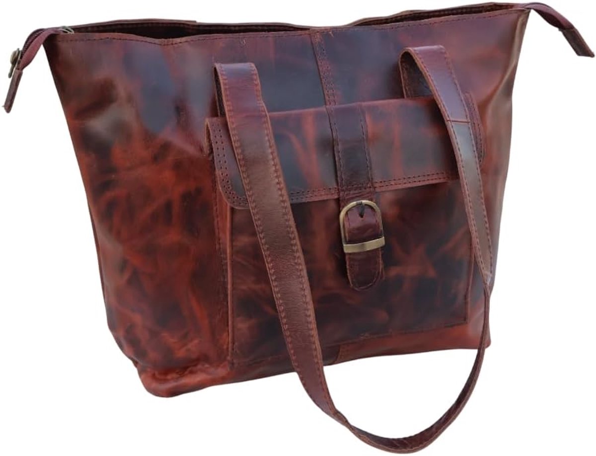 Tote bag groot - vintage volnerf leer - met binnenzak - perfect voor boodschappen - ShopVlot