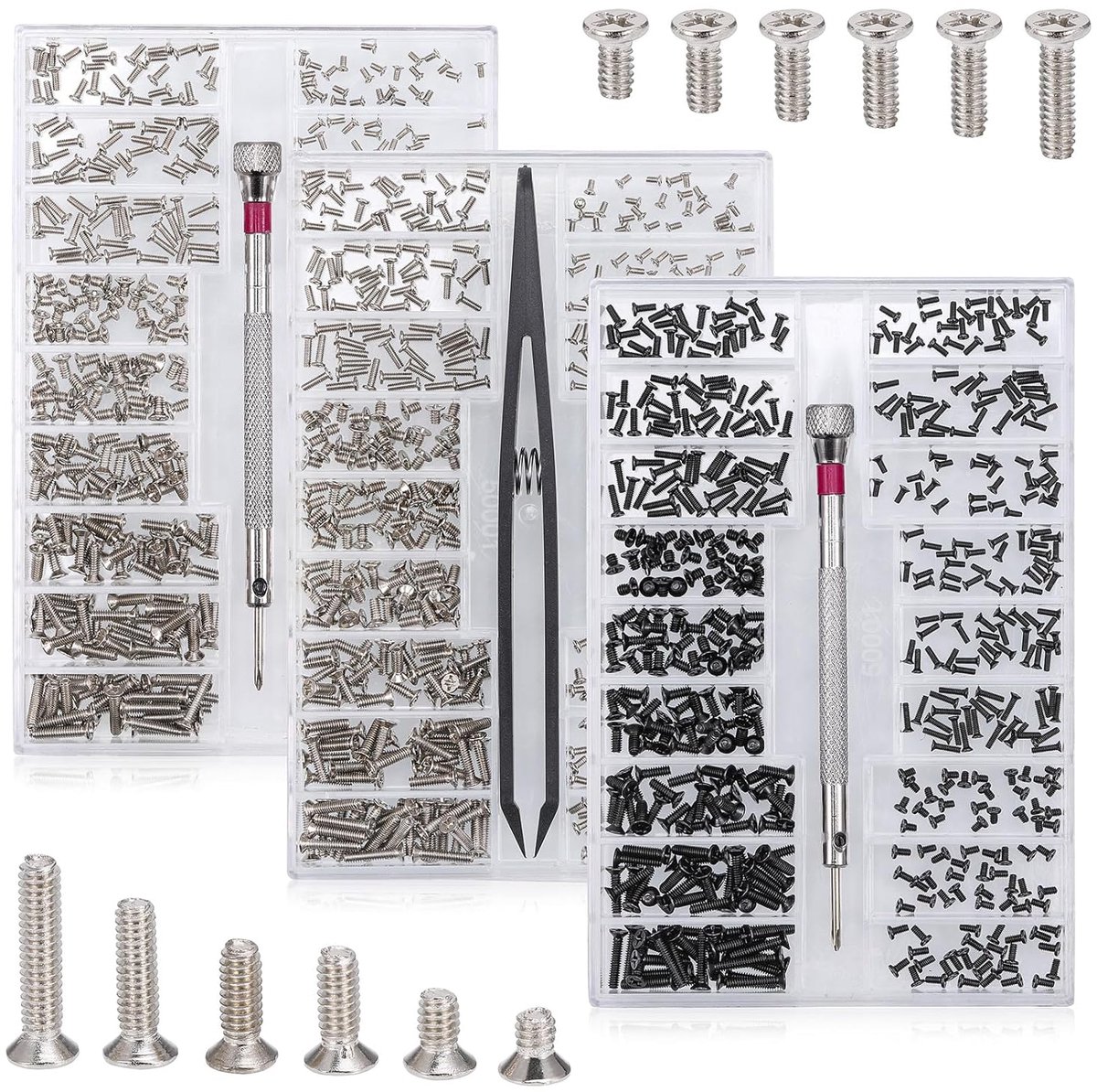 Mini schroeven set 1500 stuks - M1.2 M1.4 M2 - platte en ronde kop - ideaal voor brillen en horloge reparatie - ShopVlot
