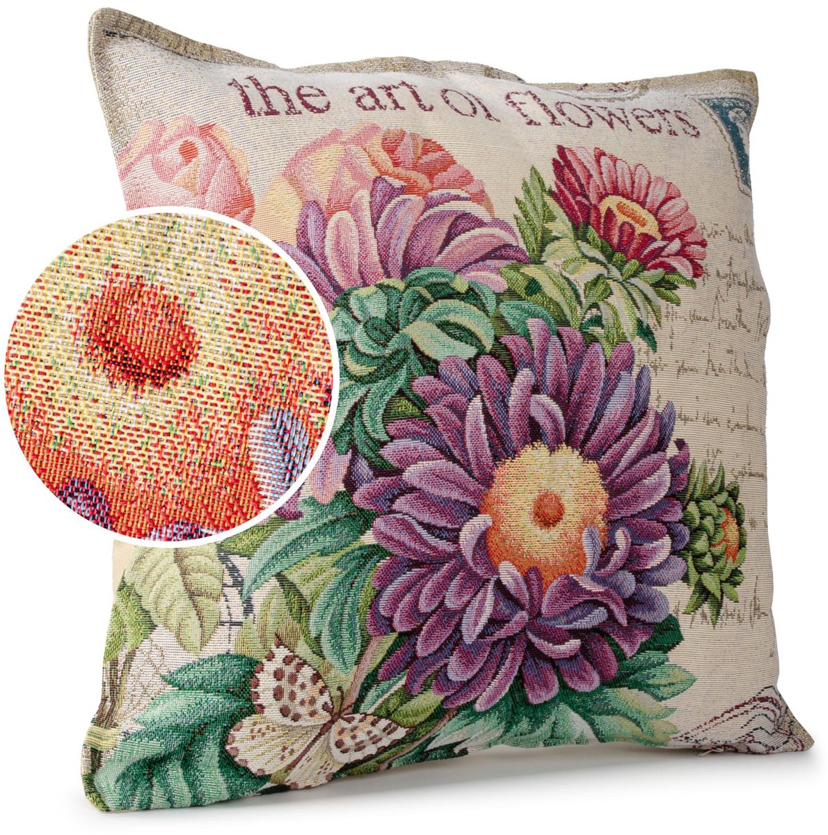 ANRO Sierkussen Bloemen 45x45cm – Jacquard Gobelin Inclusief Vulling Bank Woonkamer Decoratief