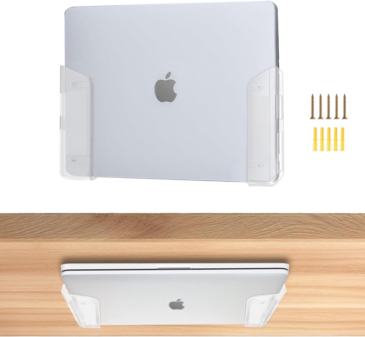 Transparante Laptop Wandhouder met Anti-Scratch Siliconen, Ruimtebesparende Plank voor Dikke Apparaten tot 28mm, Ideaal voor Thuiswerk en Kantoorgebruik