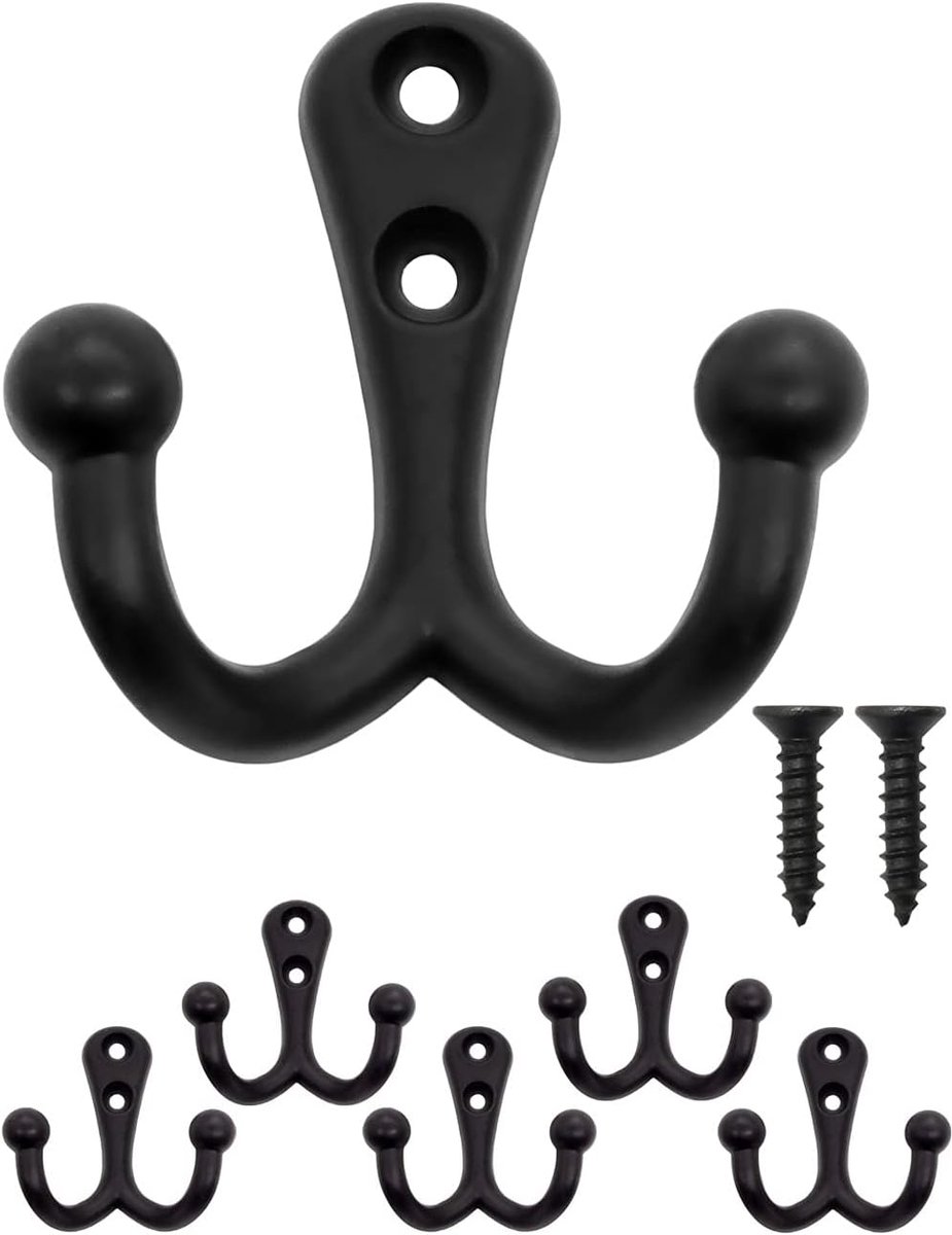 Kledinghaken set van 5 - dubbele haken - cast iron - vintage retro design - ShopVlot