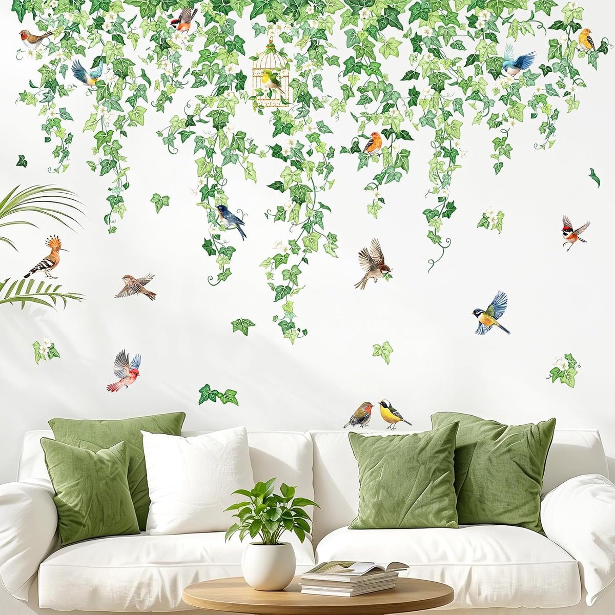 Muursticker groene bladeren - wijnstok design - afneembaar en waterdicht - ideaal voor slaapkamer en woonkamer - ShopVlot
