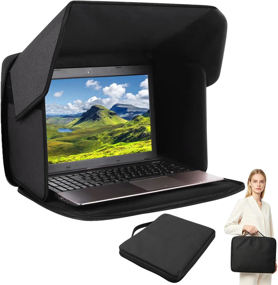 Laptop-zonwering 2-in-1 - inklapbare laptoptas - universele hittebescherming - bescherming tegen verblinding - ShopVlot
