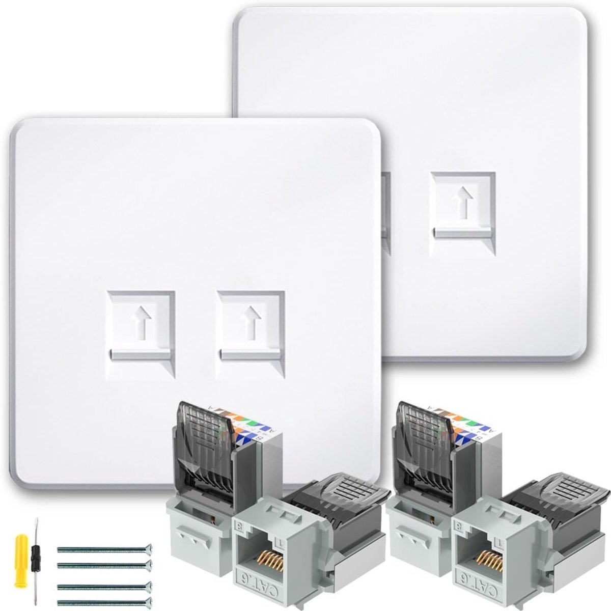 CAT5 Network Socket Ethernet RJ45 LAN Cable Faceplate CAT5 Ethernet Faceplate Double Socket Fast Connection, Stable - ShopVlot