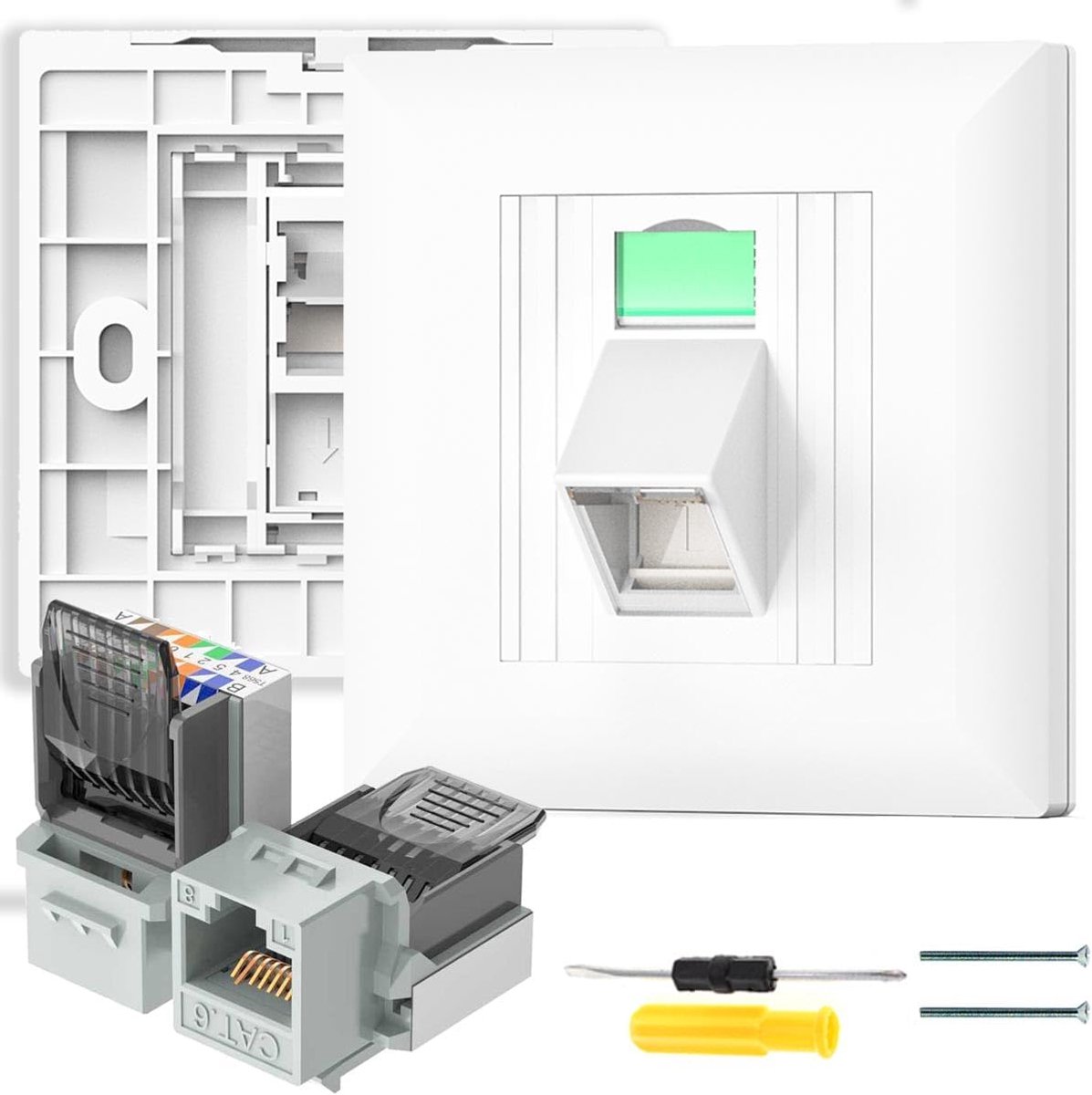 2pcs RJ45 Socket Cat6A Ethernet Wall Socket Single Angled Port Faceplate CAT6A Gigabit Network Socket Flat Wall Plate - ShopVlot