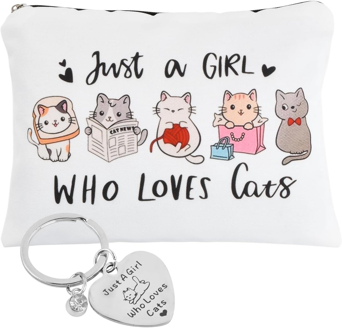 Kattenmake-uptas - canvas - met sleutelhanger - perfect voor kattenliefhebbers - ShopVlot