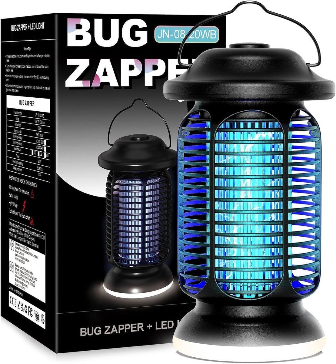 Elektrische Insectenverdelger - Zwart - 4000V - LED Muggenlamp met Bionische UVA-technologie - Voor Binnen en Buiten