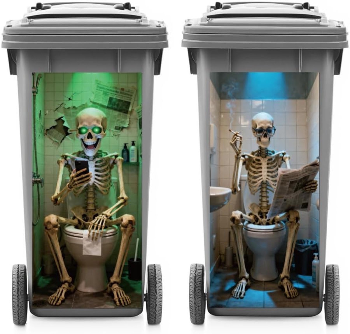 Afvalbak stickers groot - doodskop ontwerp - waterdicht - ideaal voor decoratie - ShopVlot