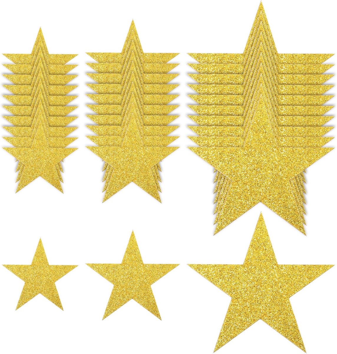 Papier sterren goud 90 stuks - grote glitter sterren - decoratie voor feest - ideaal voor klaslokalen - ShopVlot