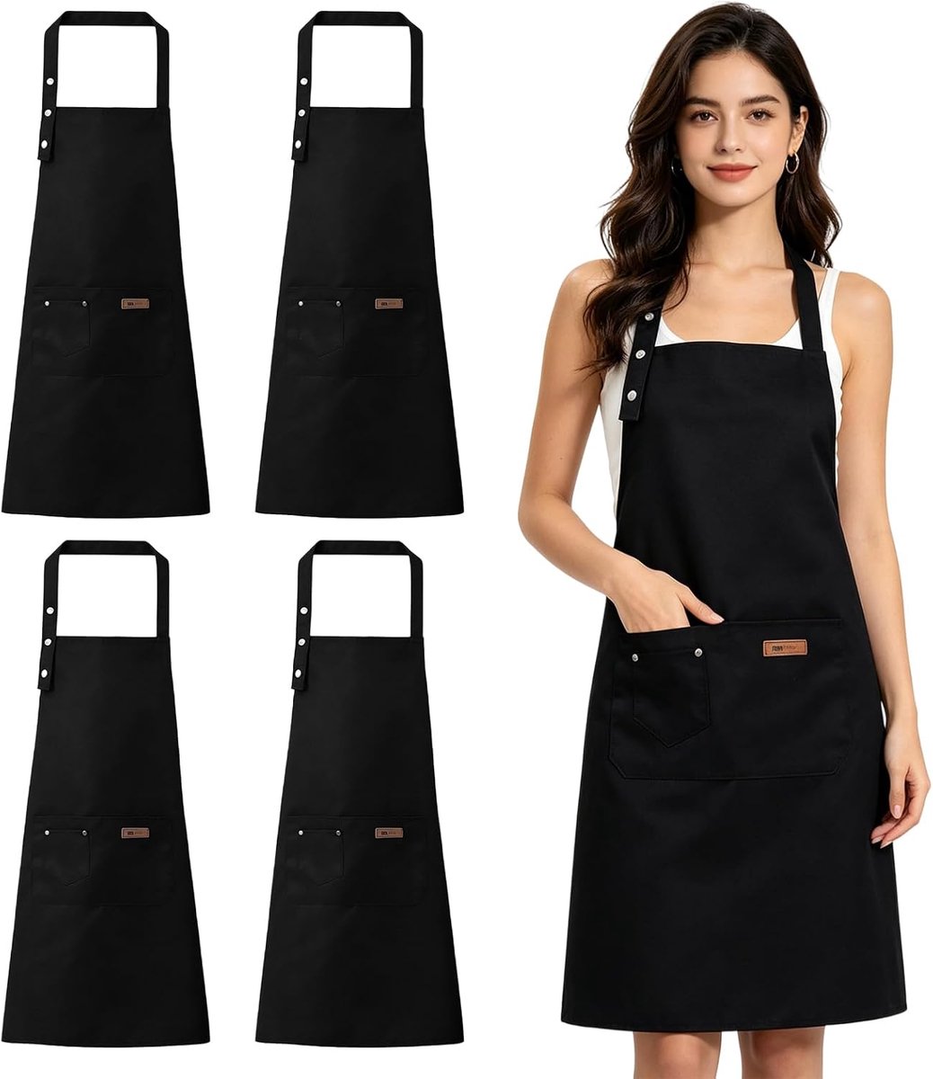 Keukenschort 4 Packs - Professionele Schorten met 2 Zakken - Verstelbaar Grillschort - Ideaal voor Koken en Tuinieren - ShopVlot