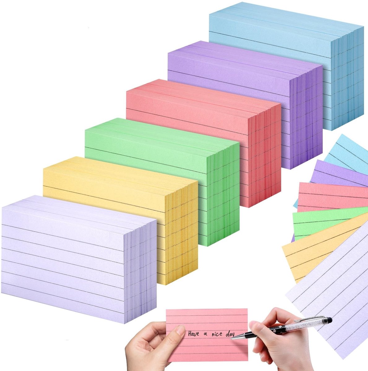 1200 Sheets Index Cards, A8, Lined, 5 x 7.3 cm, Small Flashcards, 150 g/m², Thickened Paper, Colourful Learning Cards - ShopVlot