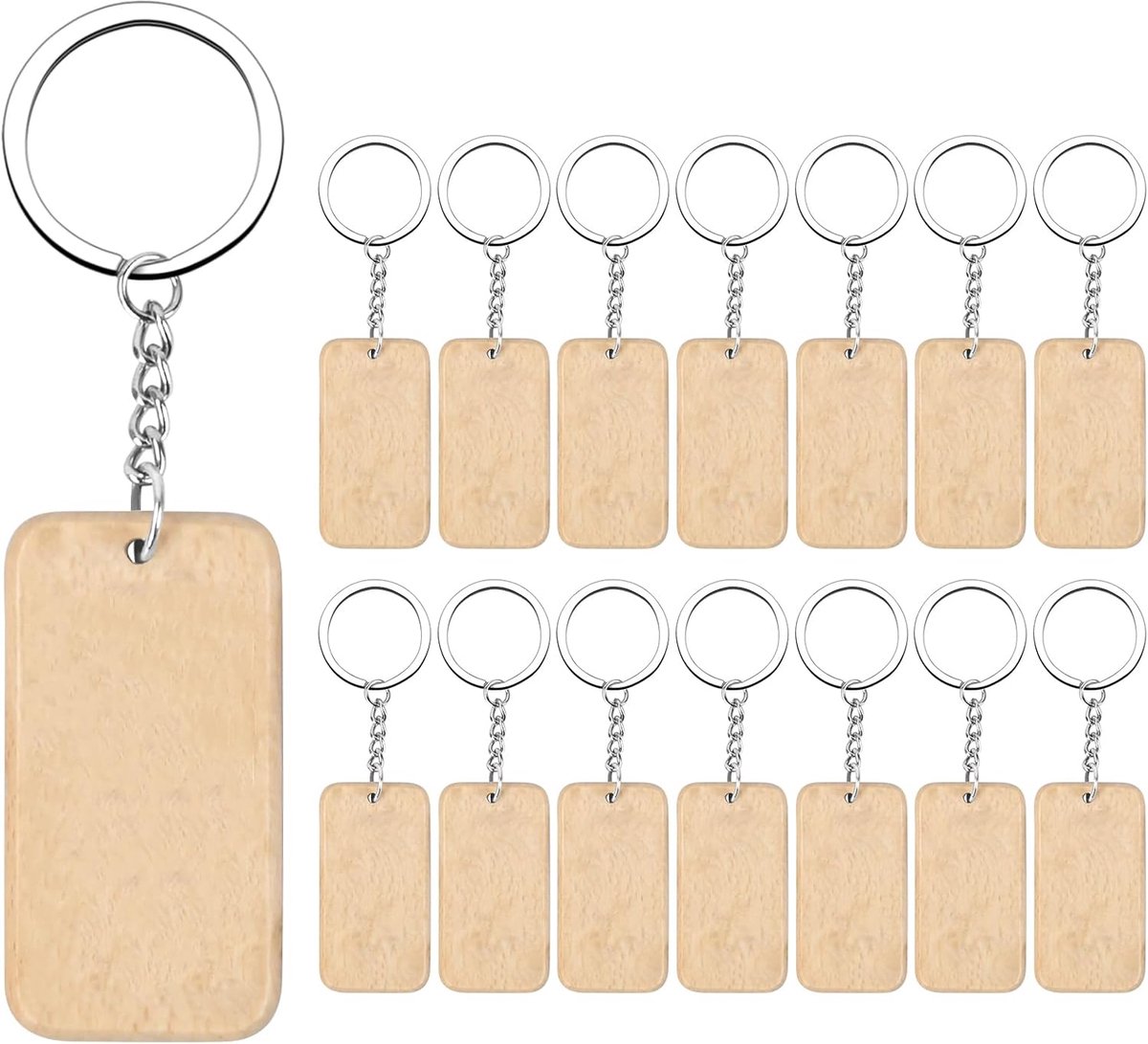 Sleutelhangers van hout 15 stuks - personaliseerbaar - leeg - voor unieke creaties - ShopVlot