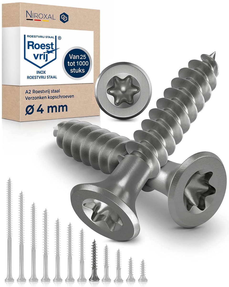 TORX houtschroeven 4x35mm - V2A roestvrij staal - verzonken kop - ideaal voor houtconstructie - ShopVlot