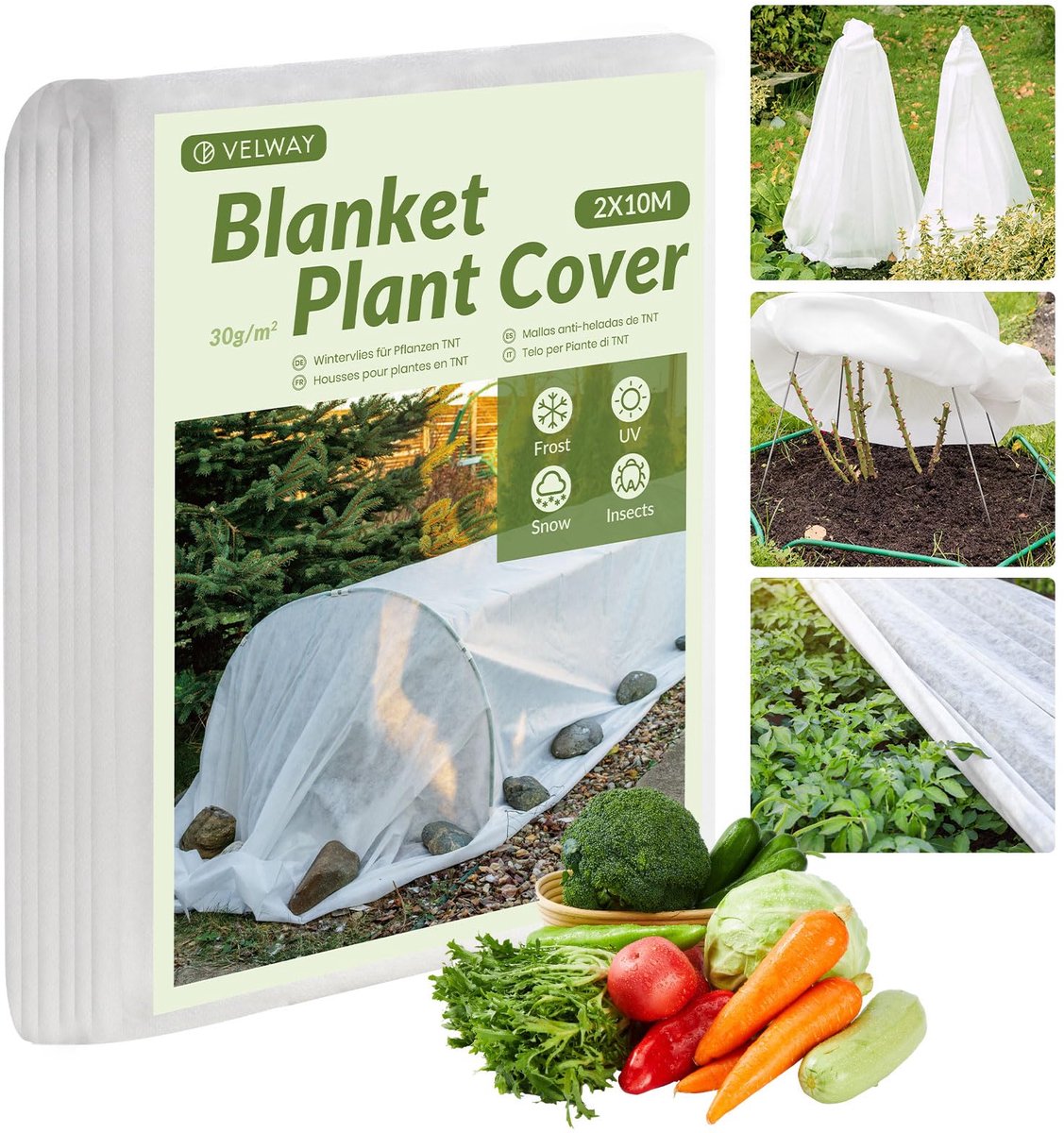 Plant fleece vorstbescherming 2x10m - 30gsm Heavy Duty doek - winter tuin bescherming - beschermt groenten en bloemen - ShopVlot
