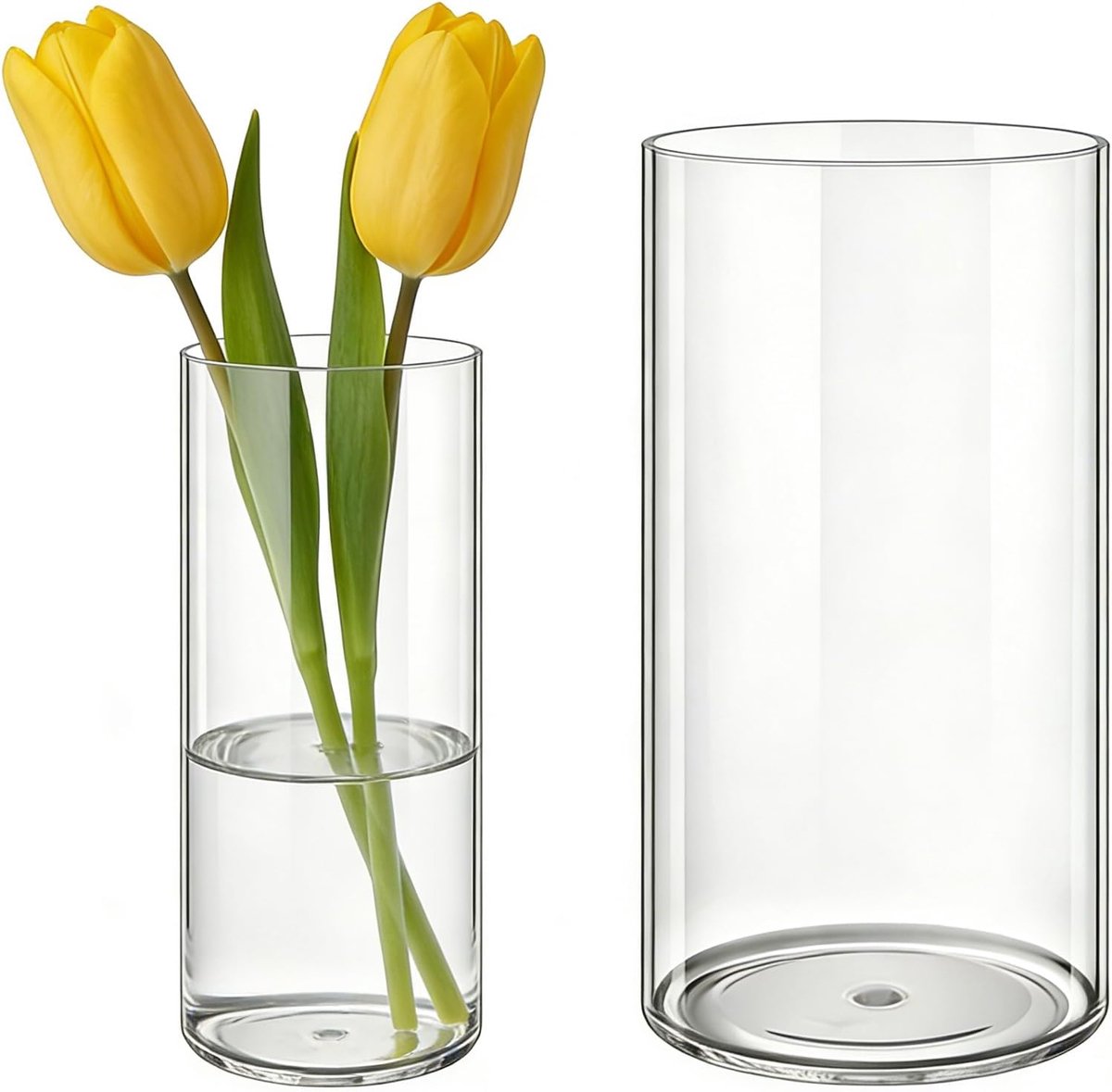 Ronde acrylvaas set 10x20cm en 15x25cm - transparant - shatterproof en lichtgewicht - perfect voor bloemenarrangementen - ShopVlot