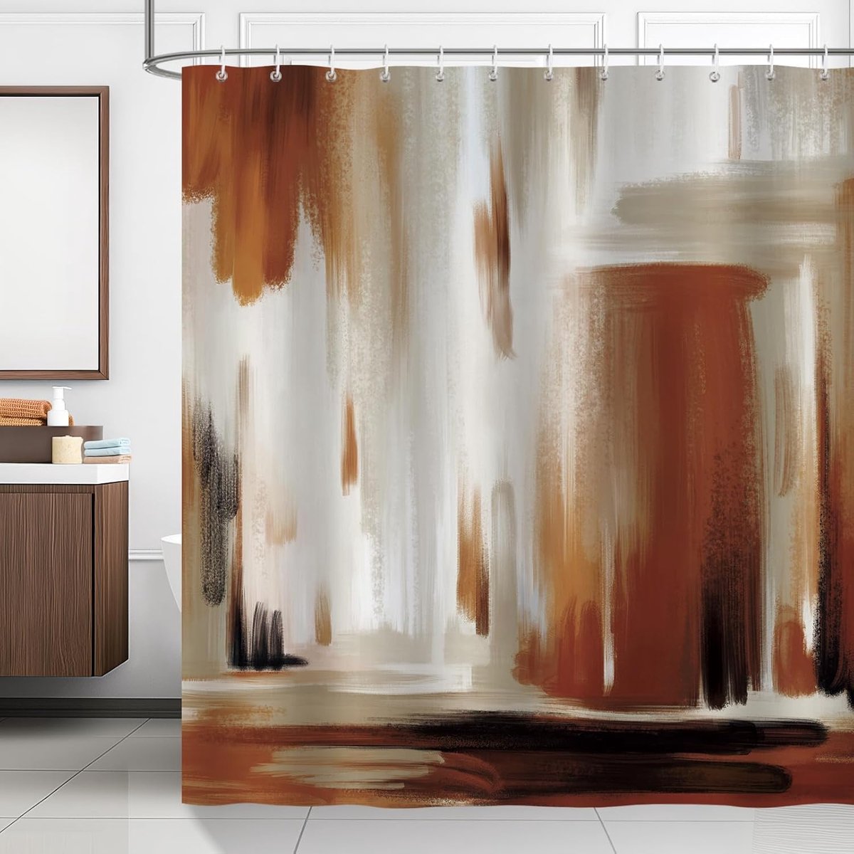 Douchegordijn 180x180cm - Abstract bruin kunst design - Waterdicht en schimmelbestendig - ShopVlot