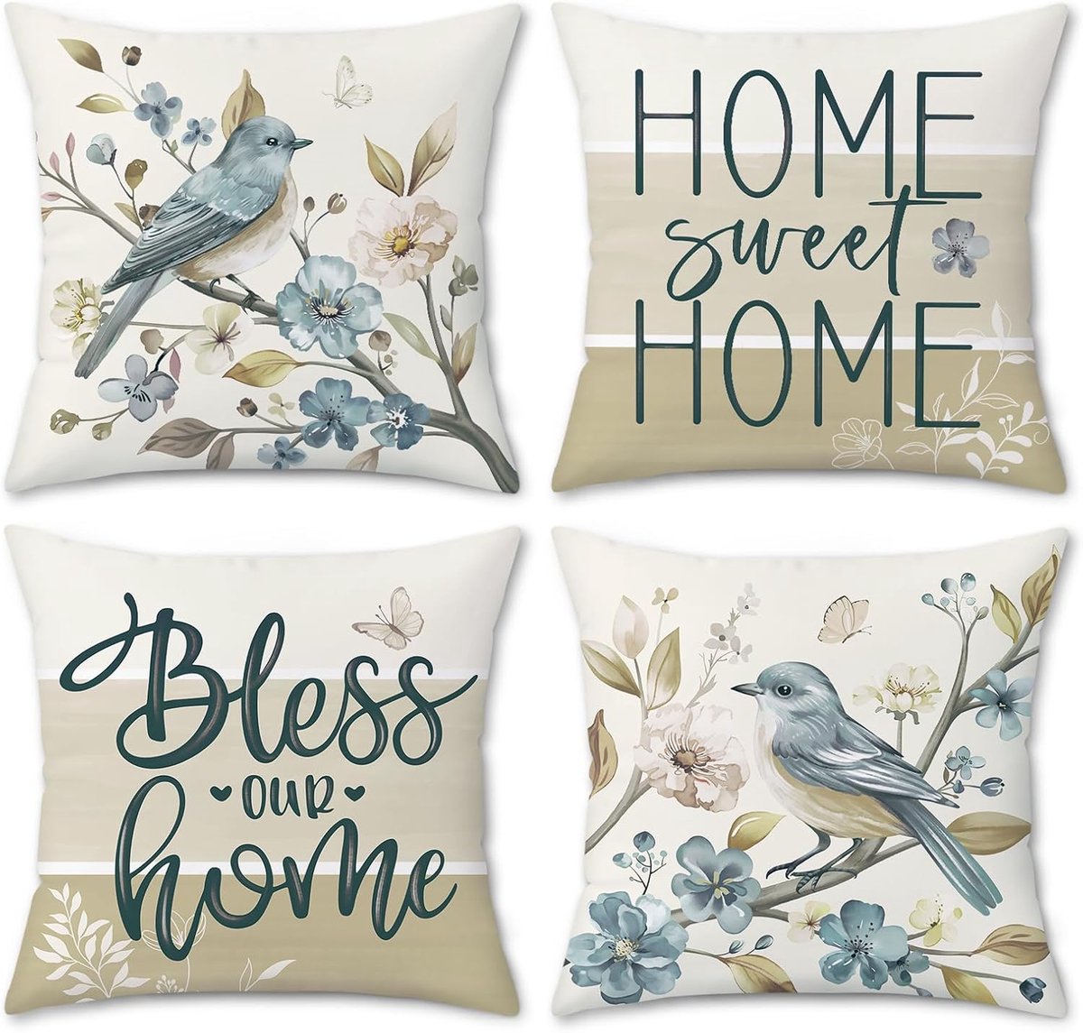 Sierkussenslopen 45 x 45 cm - zacht pluche - herfstbruin met vogels - ideaal voor thuis en terras - ShopVlot