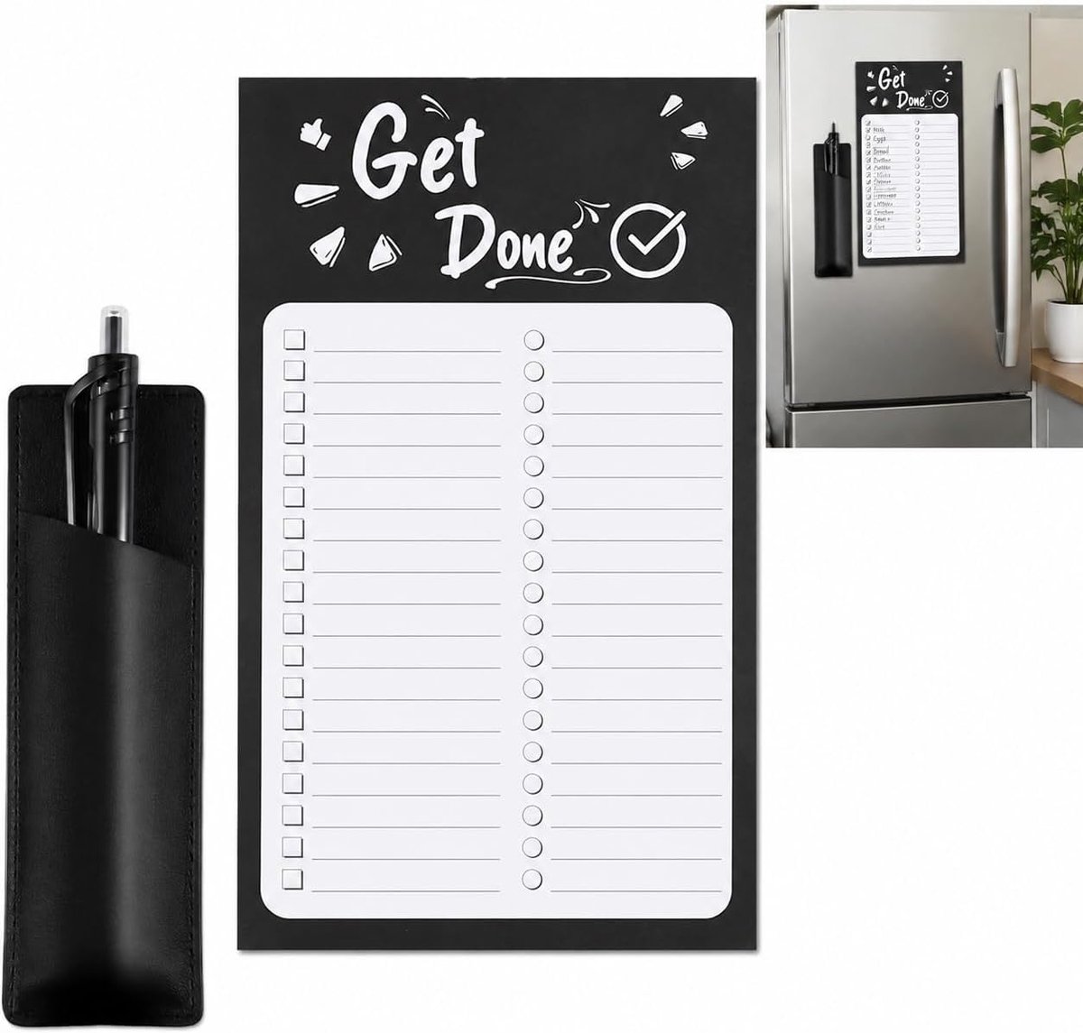 Magnetische boodschappenlijst voor koelkast - PU-lederen pennenhouder - praktisch en stijlvol - ideaal voor keuken - ShopVlot